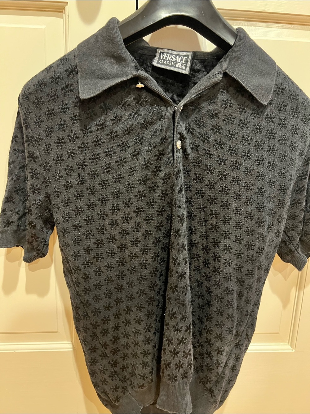 Versace Classic V2 Black Patterned Polo
